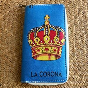 MEXICANA Blue Card Holder with Red & Yellow Crown 'La Corona'